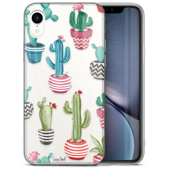 Case Yard iPhone-XR Case Clear Soft & Flexible TPU Ultra Low Profile Slim Fit Thin Shockproof Transparent Bumper Protective Cover Drop Protective Cell Phone Cases (Cute Cactus)