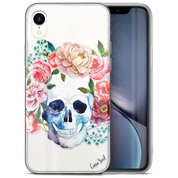 Case Yard iPhone-XR Case Clear Soft & Flexible TPU Ultra Low Profile Slim Fit Thin Shockproof Transparent Bumper Protective Cover Drop Protective Cell Phone Cases (Skull Floral)