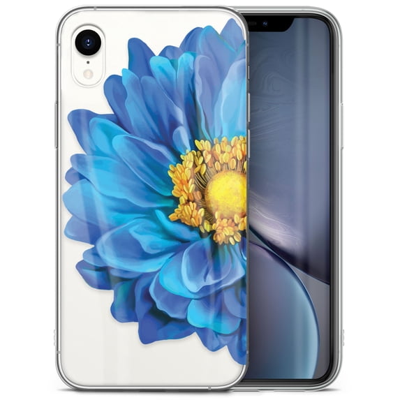 Case Yard iPhone-XR Case Clear Soft & Flexible TPU Ultra Low Profile Slim Fit Thin Shockproof Transparent Bumper Protective Cover Drop Protective Cell Phone Cases (Blue Flower)