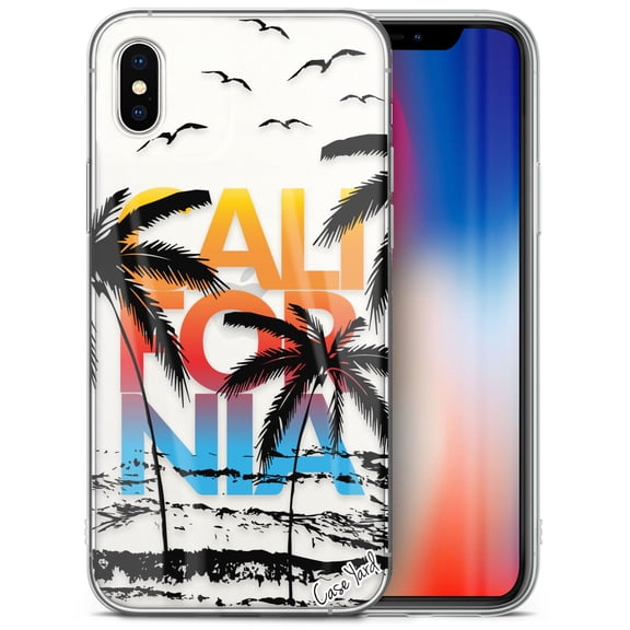 Case Yard iPhone-XS-Max Case Clear Soft & Flexible TPU Ultra Low Profile Slim Fit Thin Shockproof Transparent Bumper Protective Cover Drop Protective Cell Phone Cases (California Sunset Palms)