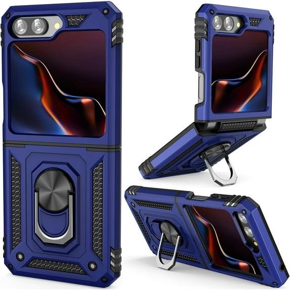 Case for Z Flip 5 Phone Case Samsung Galaxy Z Flip 5 5g Case for Boy,with 360° Rotate Magnetic Ring Stand Heavy Duty Protective Cover for Galaxy Z Flip 5 Blue Case