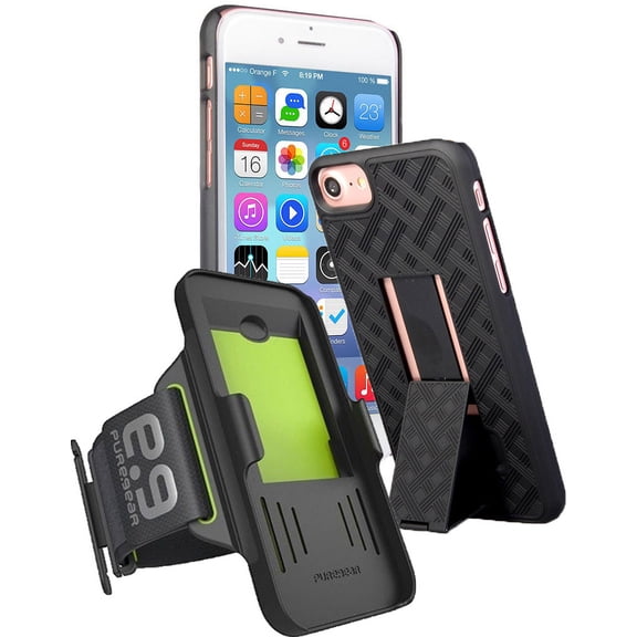 Case and Armband Combination for iPhone SE 2022/2020, Slim Hard Cover with Stand + Arm Band (also fits iPhone 7, iPhone 8)