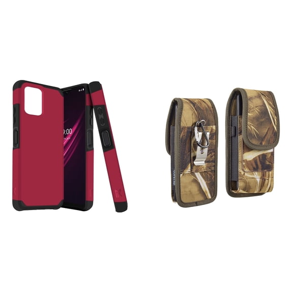 Case and Pouch Bundle for REVVL 6 Pro 5G: Dual Layer Slim Case (Magenta Pink) and Vertical Rugged Nylon Belt Holster (Camo)