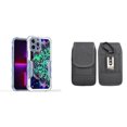thumbnail image 1 of Case and Pouch Bundle for iPhone 14: Heavy Duty Armor Rugged Case (Teal Galaxy Mandala) and Vertical Nylon Fabric Belt Holster (Grey), 1 of 9