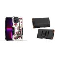 thumbnail image 1 of Case and Pouch Bundle for iPhone 14 Pro Max: Heavy Duty Armor Rugged Case (Eiffel Tower Flowers) and PU Leather Magnetic Belt Holster, 1 of 9