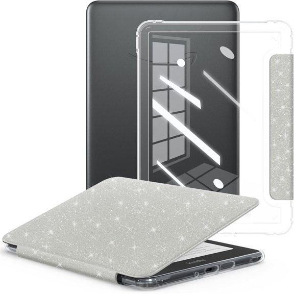 Case for 7 inch eBook Readers 2024 Released,Clear Back Shell Durable PU Leather Cover with Auto Sleep Wake,White