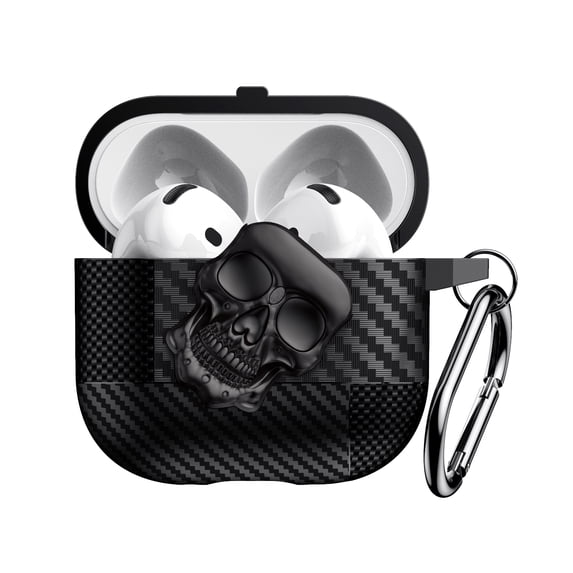 Case for Airpods 4th Generation 2024 Fiber Pattern Cover With Skull Switch and Carabiner