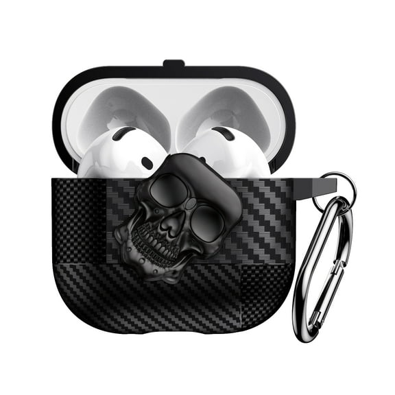 Case for Airpods 4th Generation 2024 Fiber Pattern Cover With Skull Switch and Carabiner