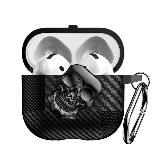 Case for Airpods 4th Generation 2024 Fiber Pattern Cover With Skull Switch and Carabiner