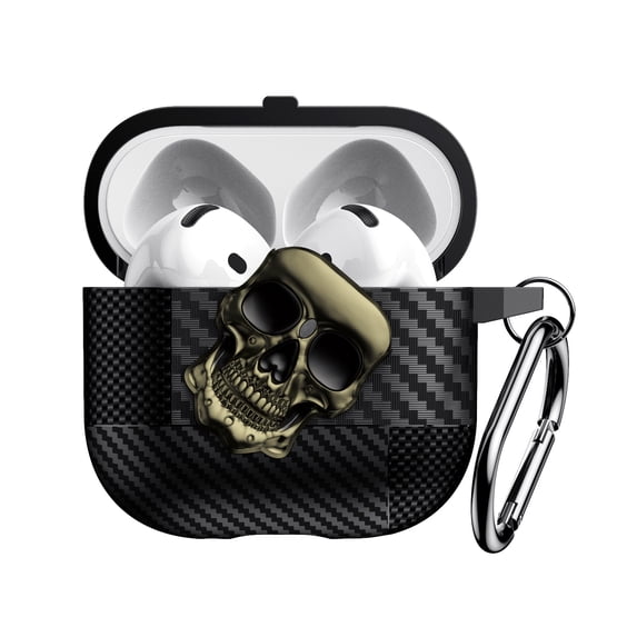 Case for Airpods 4th Generation 2024 Fiber Pattern Cover With Skull Switch and Carabiner