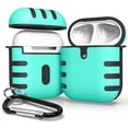 thumbnail image 1 of Case for Airpods, Aqua Mint Duo-Shield Rugged Hybrid Cover [Polycarbonate and TPU Rubber] with Carabiner Keychain Clip for Apple Airpods Console, 1 of 6