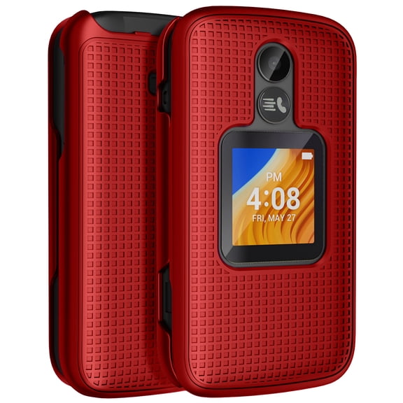 Case for Alcatel TCL Flip 2 Phone (2022), NakedcellPhone [Grid Texture] Slim Hard Shell Protector Cover for T408DL / TFALT408DCP - Red
