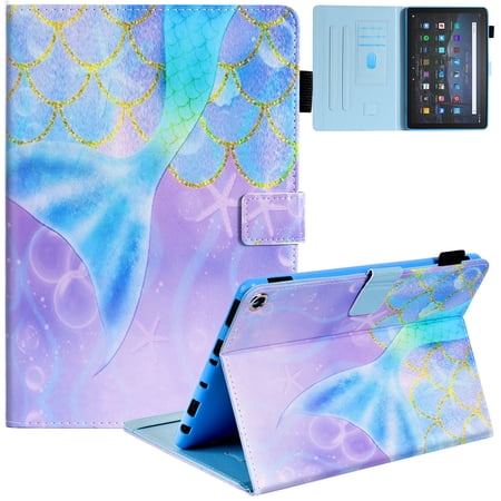 Case for All-New Fire HD 10 & HD 10 Plus Tablet 11th Generation 2021 - Slim Folio Stand Smart Cover with Auto Wake Sleep, Mermaid