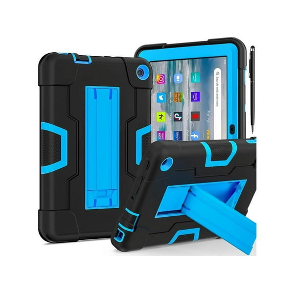 Case for Amazon Fire 7 12th Gen 2022 Release with Kickstand, Heavy Duty Shockproof Protective Cover with Stylus Pen Nav