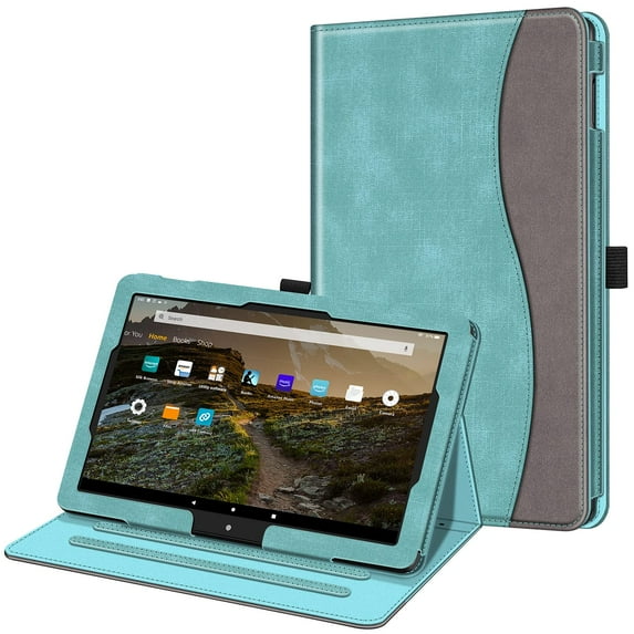 Case for Amazon Fire HD 10/Fire HD 10 Plus 11th Generation 2021 Multi-Angle Stand Cover with Pocket Auto Wake/Sleep, Turquoise