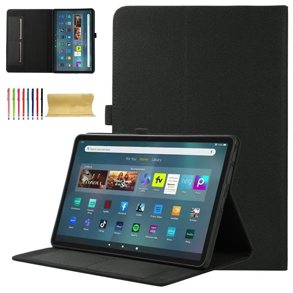 Case for Amazon Fire Max 11 13th Generation 2023, Fabric PU Leather Folio Cover Soft TPU Inner Multiple Viewing Angles Stand with Card Slots - Black