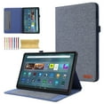 thumbnail image 1 of Case for Amazon Fire Max 11 13th Generation 2023, Fabric PU Leather Folio Cover Soft TPU Inner Multiple Viewing Angles Stand with Card Slots - Blue, 1 of 7