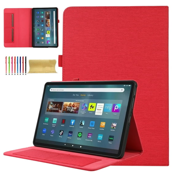 Case for Amazon Fire Max 11 13th Generation 2023, Fabric PU Leather Folio Cover Soft TPU Inner Multiple Viewing Angles Stand with Card Slots - Red