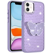 Case for Apple iPhone 11 Butterfly Moveable Grip 3D Pop Stand Full Diamond Bling Sparkling TPU Fashion Hybrid, XPM Phone Cover fit iPhone 11 [Purple]