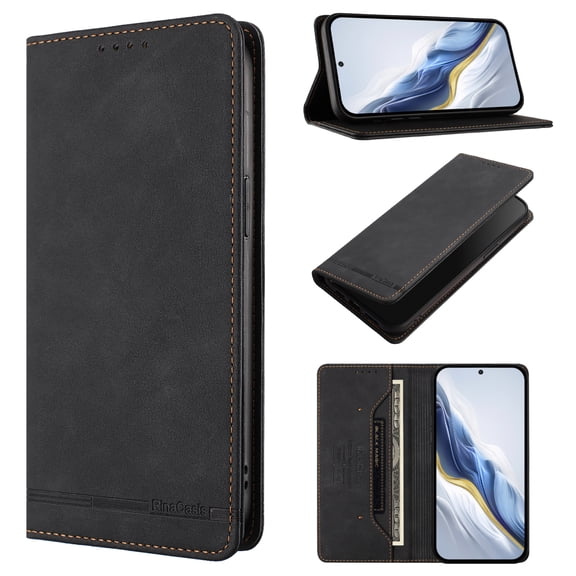 Case for Blackview Wave 9C / Wave 9, Shockproof PU Leather Flip Wallet Case with RFID Block Card Slots Kickstand Magnetic Phone Cover, Black