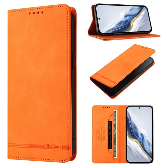 Case for Blackview Wave 9C / Wave 9, Shockproof PU Leather Flip Wallet Case with RFID Block Card Slots Kickstand Magnetic Phone Cover, Orange