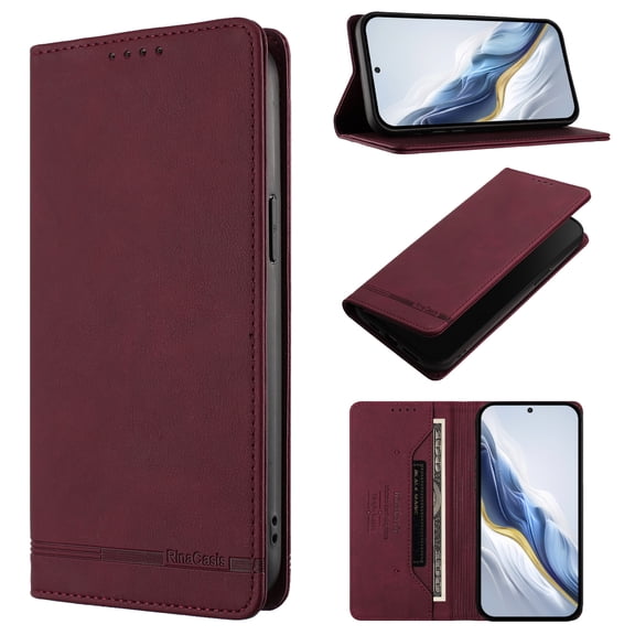 Case for Coolpad X100, Shockproof PU Leather Flip Wallet Case with RFID Block Card Slots Kickstand Magnetic Phone Cover, Red