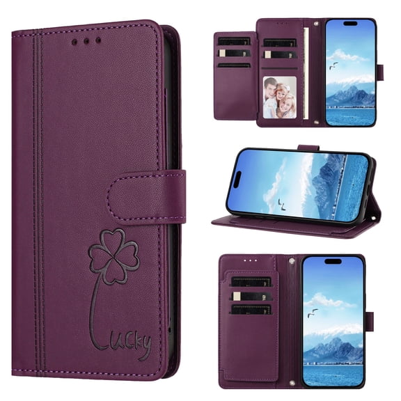 Case for Doogee N55 / N55 Plus Shockproof PU Leather Case with 9 Card Slots Kickstand Magnetic Flip Wallet Protective Phone Cover, Purple