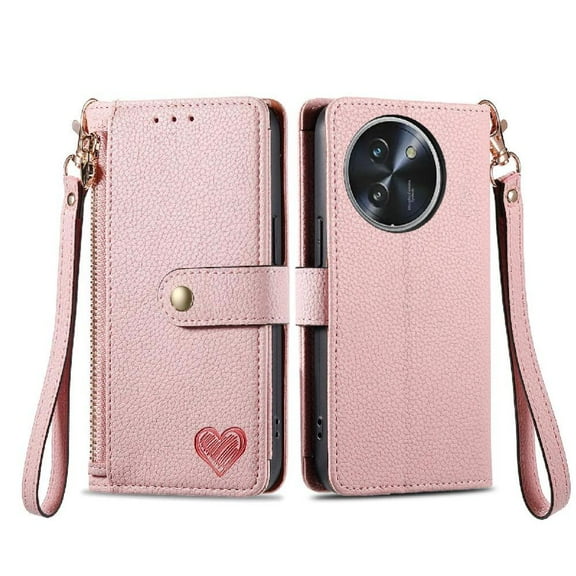 Case for Doogee Note 59 Pro Plus Lanyard Love Leather Case Zipper Wallet