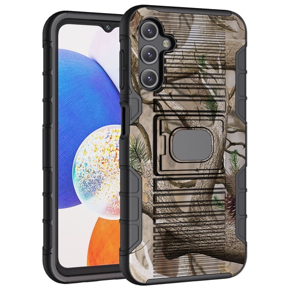 Case for Galaxy A14 5G (2023), Nakedcellphone Rugged Ring Grip Cover with Stand [Built-In Mounting Plate] for Samsung SM-A146 - Camo Tree Design