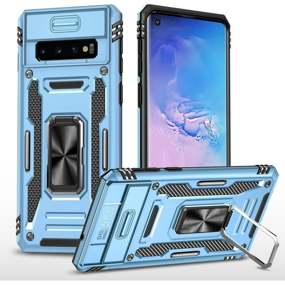 Case for Galaxy S10, Slide Lens Protective Case Shockproof Impact Resistant with Kickstand Cover Case for Samsung Galaxy S10 (6.1") (Blue)