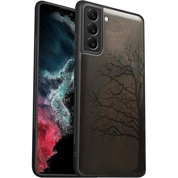 Case for Galaxy S22 Case [Natural & Black Soft TPU] Shockproof Protective Cover Unique & Classy Design Compatible with Samsung S22 Eternal Tree-Black