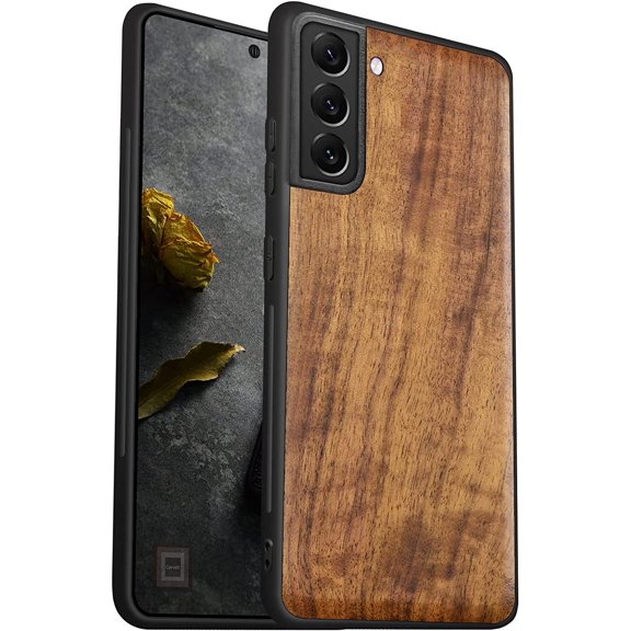 Case for Galaxy S22 Case [Natural & Black Soft TPU] Shockproof Protective Cover Unique & Classy Design Compatible with Samsung S22 Walnut