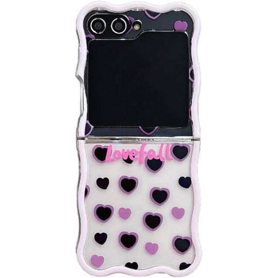Case for Galaxy Z Flip 6,Creative Heart Pattern Folding Protective Soft Phone Shell,Shockproof Anti-Fall Phone Cover for Girls (No Chain)