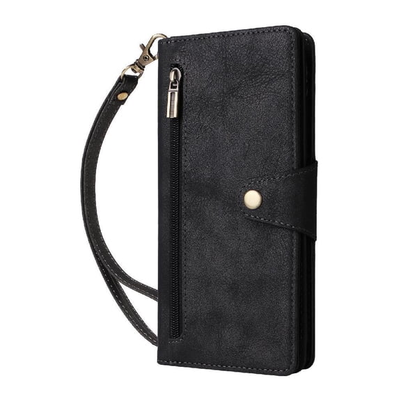 Case for Google Pixel 10 Magnetic Leather Zipper Wallet Cover Card Holder with Hand Strap