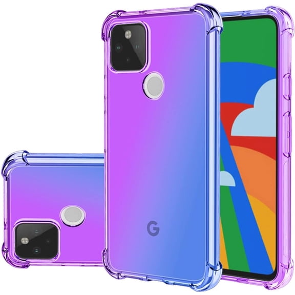 Case for Google Pixel 5 Cute Case Girls, Gradient Slim Anti Scratch Soft TPU Phone Cover Shockproof Protective Case for Google Pixel 5 (Purple/Blue)