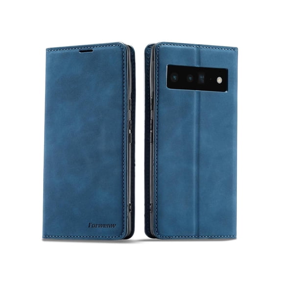 Case for Google Pixel 6 5G 6.4 inch Premium PU Leather Cover with Card Holder Kickstand Shockproof Flip Wallet Cover Blue