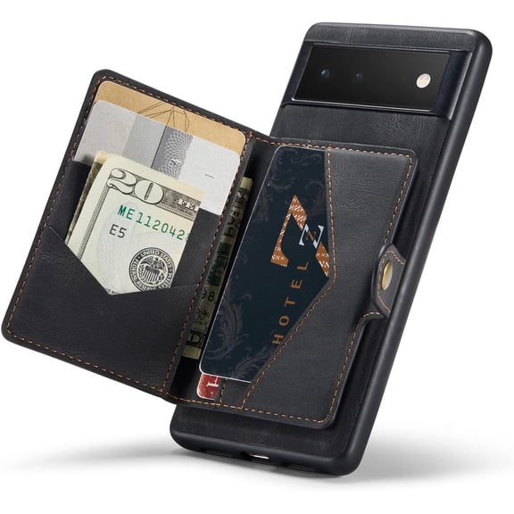 Case for Google Pixel 6, Detachable Magnetic Wallet Credit Card Slot Case Cover Support Wireless Charging Compatible with Google Pixel 6 (Black)…