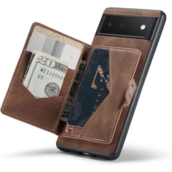 Case for Google Pixel 6, Detachable Magnetic Wallet Credit Card Slot Case Cover Support Wireless Charging Compatible with Google Pixel 6 (Brown)…