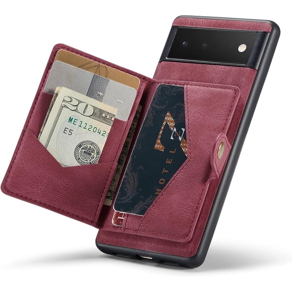 Case for Google Pixel 6, Detachable Magnetic Wallet Credit Card Slot Case Cover Support Wireless Charging Compatible with Google Pixel 6 (Red)…