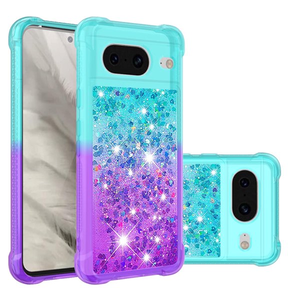 Case for Google Pixel 8 5G Liquid Glitter Funny Bling Shiny Crystal Flowing Sparkle Moving Cover Clear Bumper