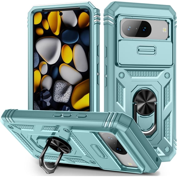 Case for Google Pixel 8, Camera Cover Phone Case with Rotation Ring Stand for Google Pixel 8 - Green