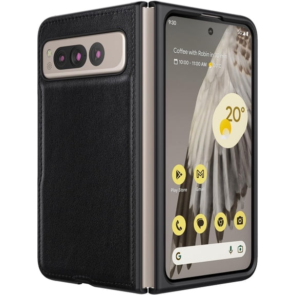 Case for Google Pixel Fold, PU Leather Back Cover Hard PC Bumper Phone Case for Pixel Fold - Black