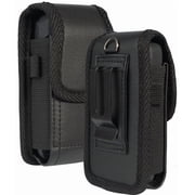 Case for HMD Barbie Flip Phone, Nakedcellphone Black Vegan Leather Pouch [Belt Loop, Metal Clip, Magnetic Closure] for Nokia 2660, Fig Flip II X Mini
