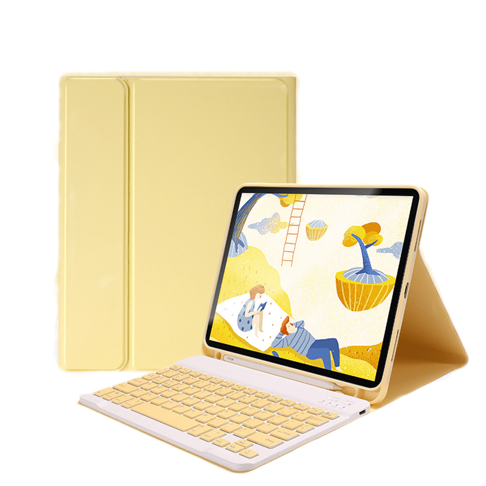 Case for Ipad 2019/21(10.2Inch) - Slim Protective Case with Apple Pencil Holder and Wireless Detachable Keyboard (Yellow)