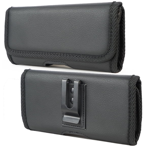Case for Jitterbug Smart 4, Nakedcellphone Black Vegan Leather Horizontal Pouch [Metal Clip, Belt Harness, Magnetic Closure] for Lively Smart4 (2023)