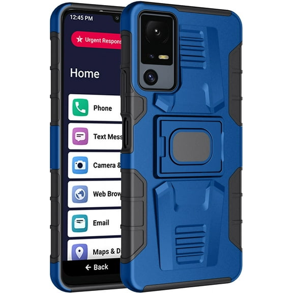 Case for Jitterbug Smart4, Nakedcellphone Rugged Ring Grip Cover with Stand [Built-In Mounting Plate] for Lively Smart 4 Phone (2023, T608G) - Blue