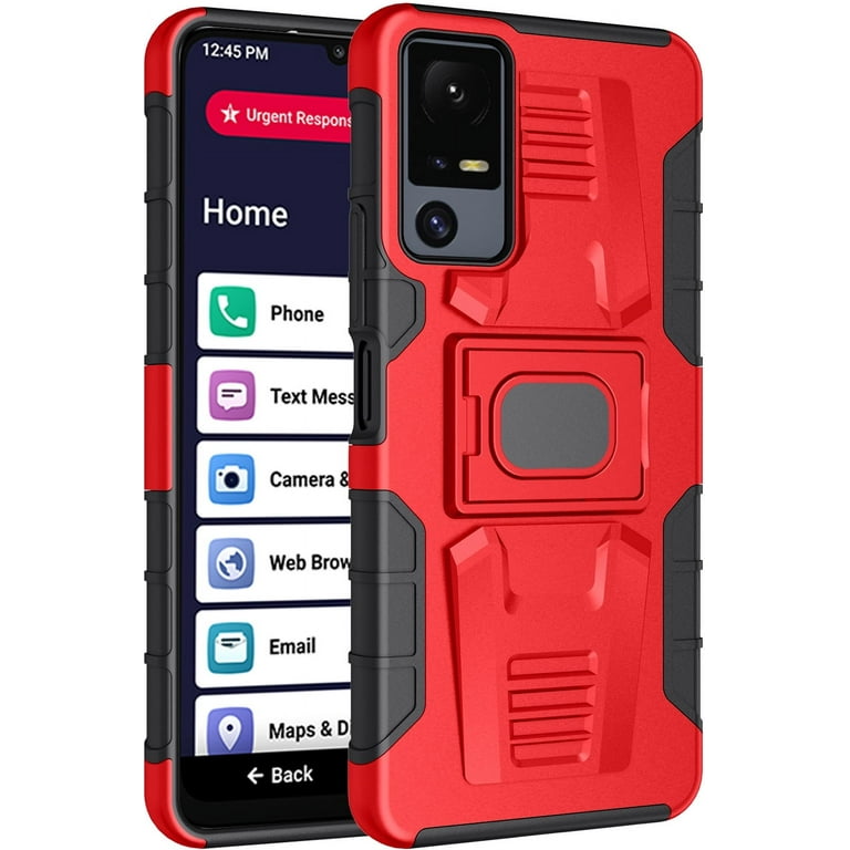 Rugged Hybrid Case with Ring Grip Stand for Jitterbug Smart 4 Phone / TCL 40XL Red