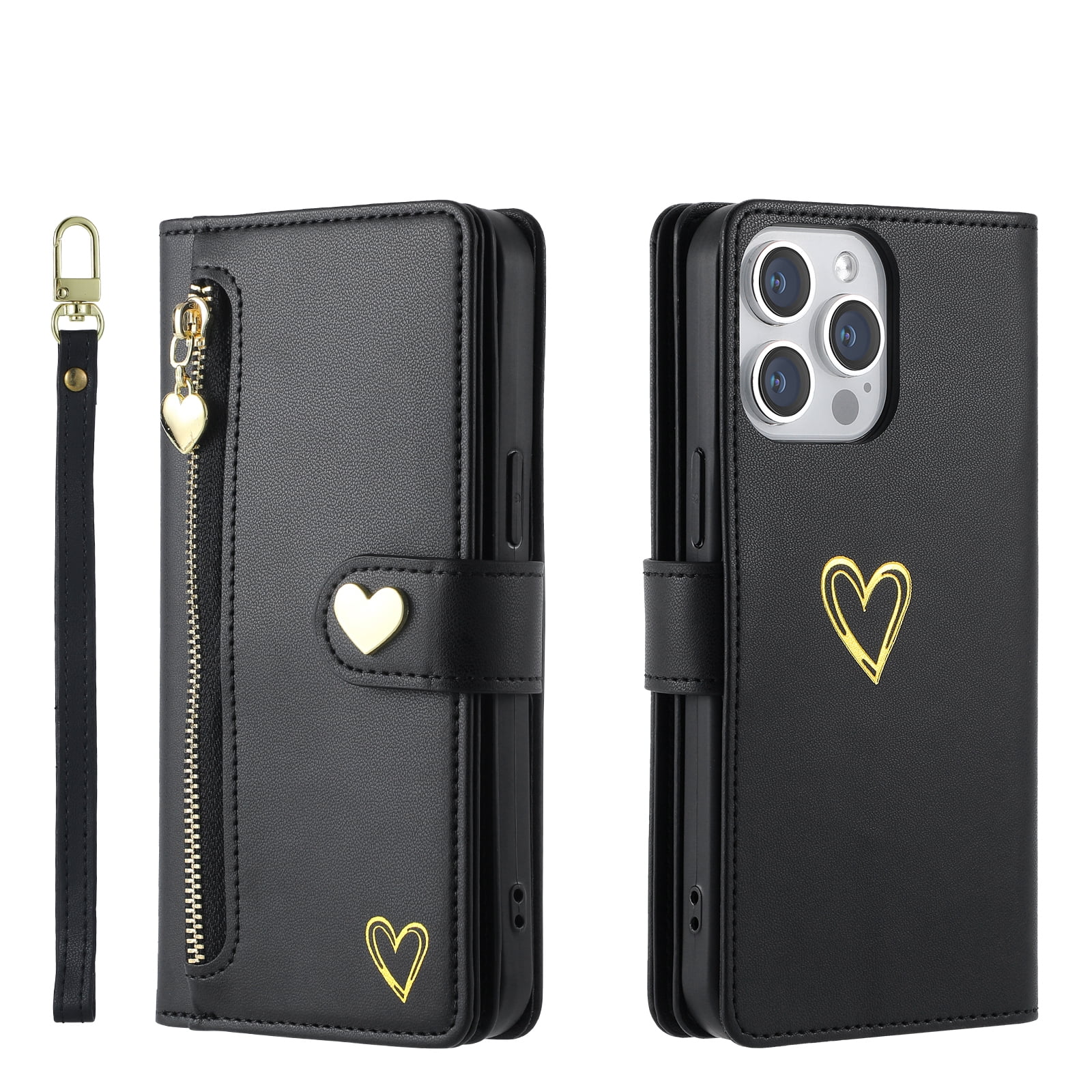 Case for Kyocera Android One S9 Wallet phone case with zipper pocket, wrist strap, flip cover and built-in card slots.