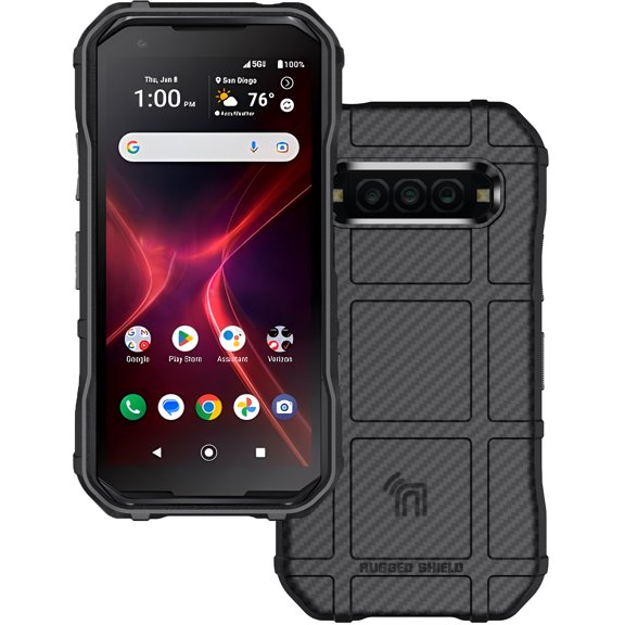 Case for Kyocera DuraForce Pro 3, Rugged Shield Cover [Anti-Fingerprint, Matte Grip Texture] - Black Carbon Fiber Design