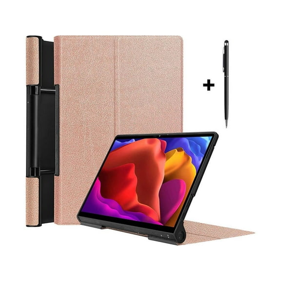 Case for Lenovo Yoga Pad Pro 13 Inch Model YT-K606 / YT-K606F 2021, Ultra Thin PU Leather Hard Shell Cover with Universal Stylus Pen Rose Gold
